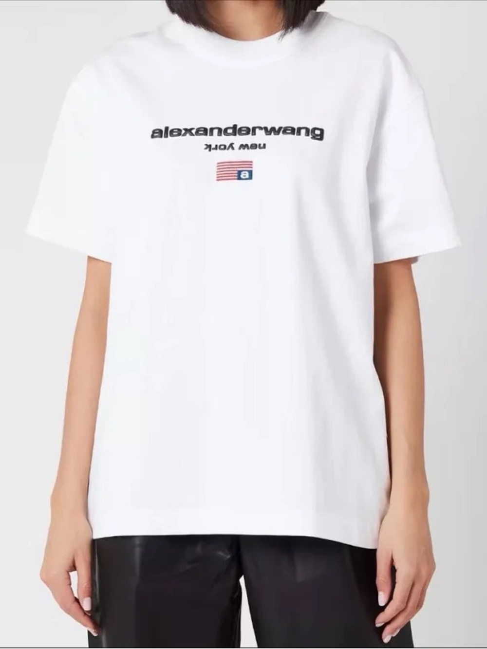 Alexander Wang White Logo Tee with Flag Graphic